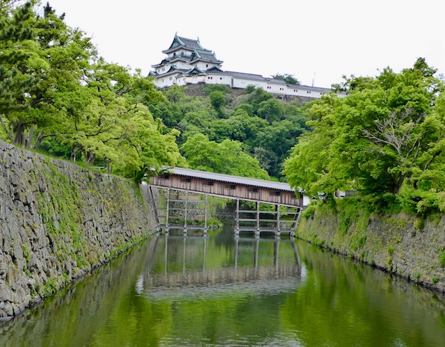 御橋廊下越しに和歌山城が見えます